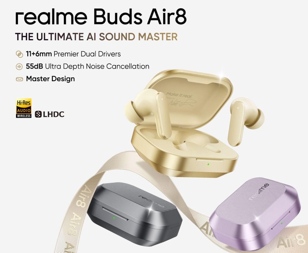 Realme Buds Air 8 ANC earbuds offering immersive sound and noise cancellation