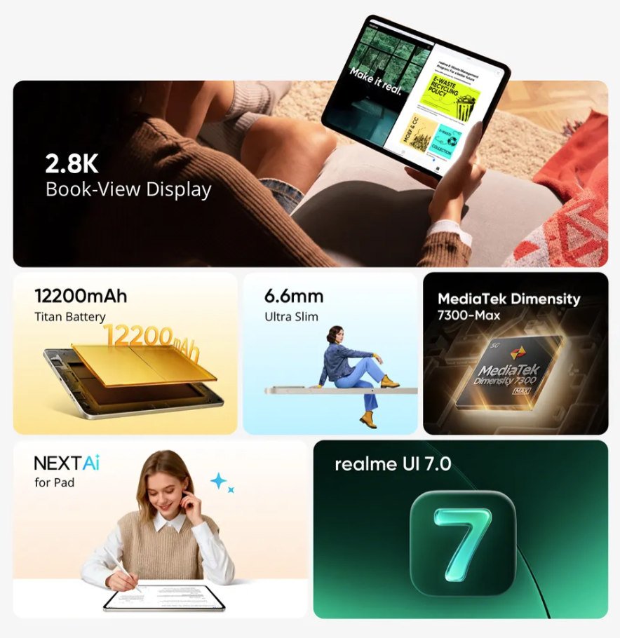 Realme Pad 3 2.8K display showing smooth performance and multitasking features